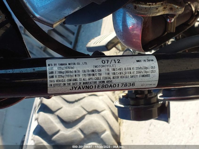 2013 YAMAHA XVS950 A/CT JYAVN01E8DA017836