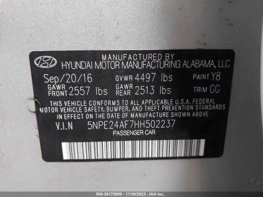 2017 HYUNDAI SONATA SE - 5NPE24AF7HH502237