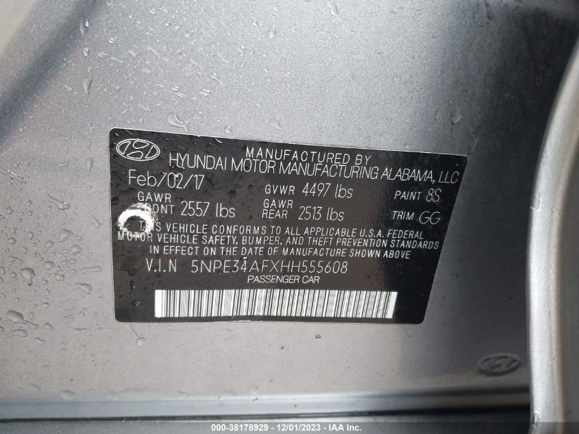 2017 HYUNDAI SONATA SPORT - 5NPE34AFXHH555608