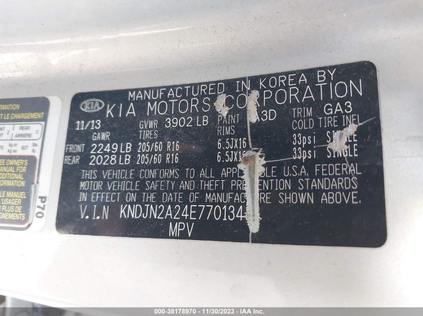 2014 KIA SOUL - KNDJN2A24E7701348