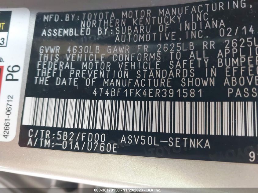 2014 TOYOTA CAMRY LE - 4T4BF1FK4ER391581