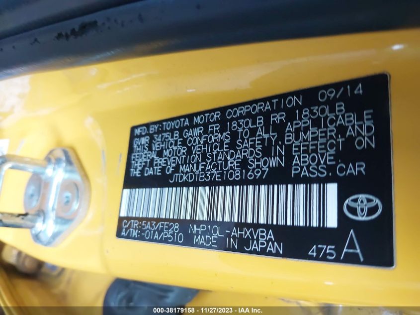 2014 TOYOTA PRIUS C - JTDKDTB37E1081697