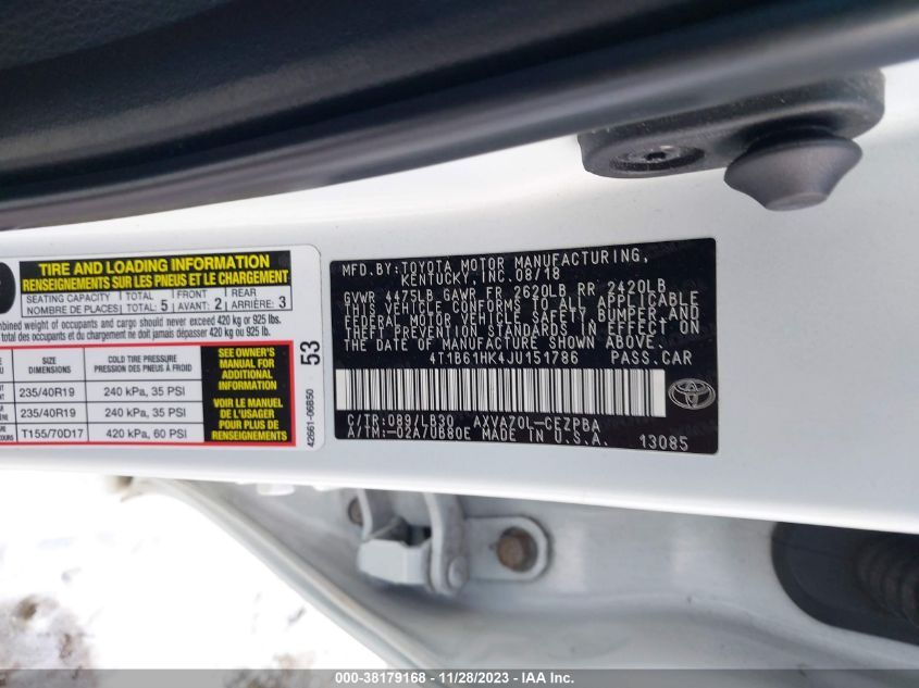 2018 TOYOTA CAMRY XSE - 4T1B61HK4JU151786