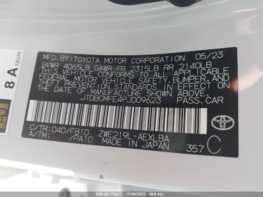 2023 TOYOTA COROLLA HYBRID LE - JTDBCMFE4PJ009623