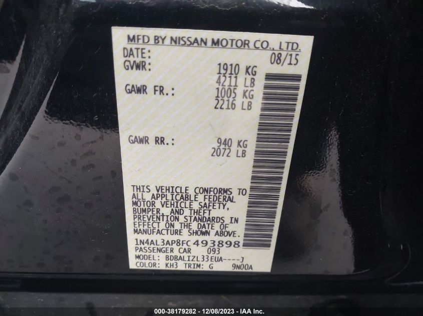2015 NISSAN ALTIMA 2.5 SV - 1N4AL3AP8FC493898