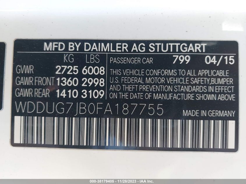 2015 MERCEDES-BENZ S 63 AMG 4MATIC WDDUG7JB0FA187755