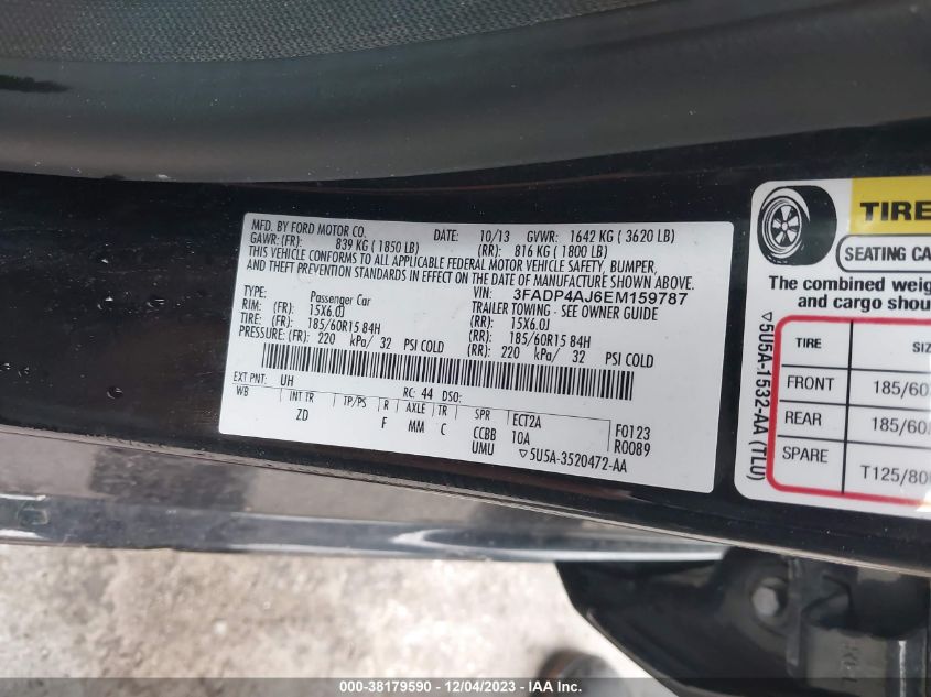 2014 FORD FIESTA S - 3FADP4AJ6EM159787