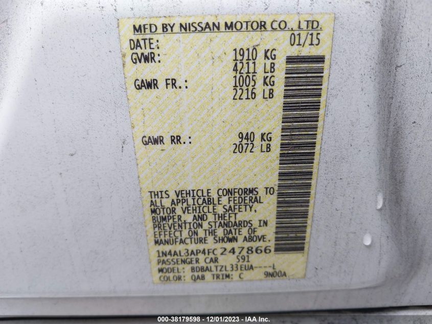 2015 NISSAN ALTIMA 2.5 SL - 1N4AL3AP4FC247866