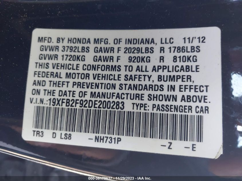 2013 HONDA CIVIC EX-L - 19XFB2F92DE200283