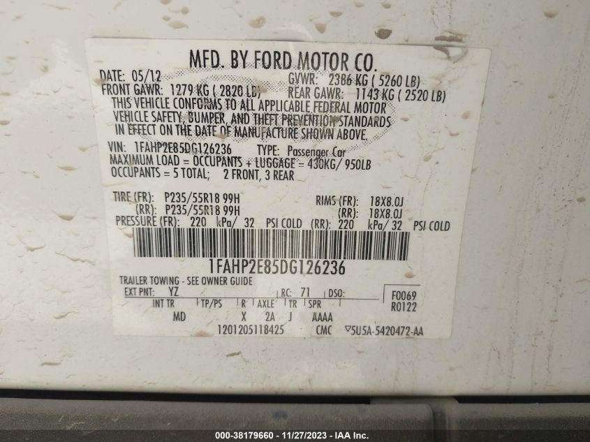 2013 FORD TAURUS SEL - 1FAHP2E85DG126236