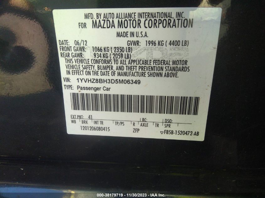 2013 MAZDA MAZDA6 I SPORT - 1YVHZ8BH3D5M06349
