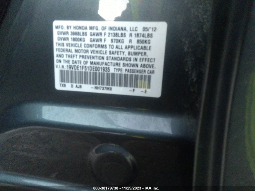 2013 ACURA ILX 2.0L - 19VDE1F51DE001935