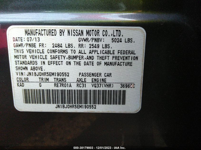 2014 INFINITI QX50 - JN1BJ0HR5EM190552