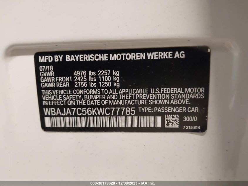 2019 BMW 530I XDRIVE - WBAJA7C56KWC77785