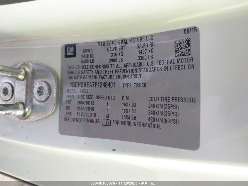 2015 CHEVROLET COLORADO WT - 1GCHSAEA7F1248401