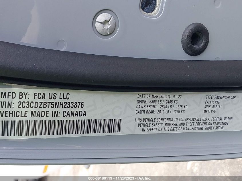 2022 DODGE CHALLENGER R/T - 2C3CDZBT5NH233876