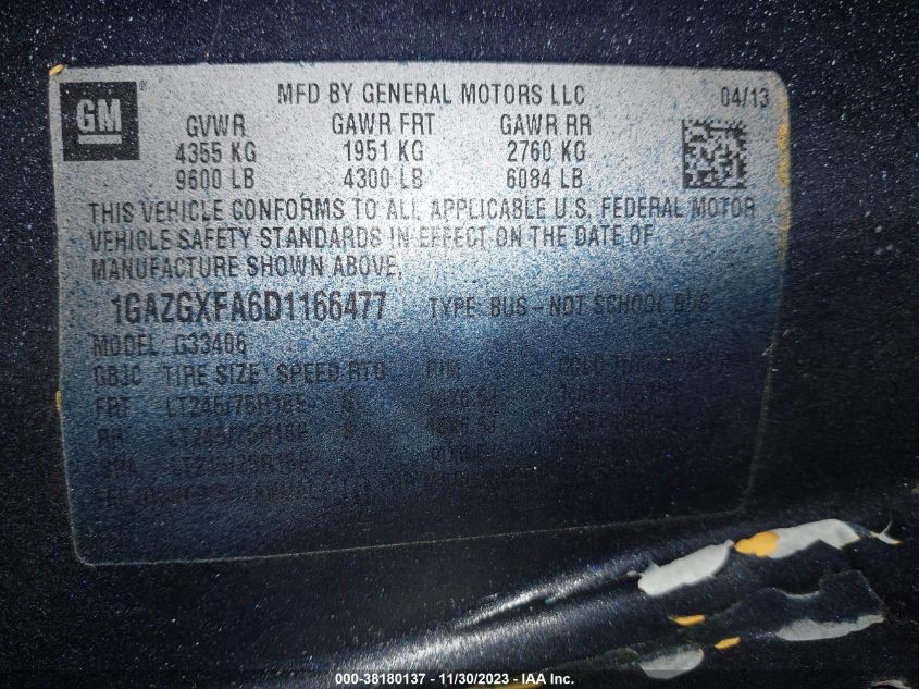 2013 CHEVROLET EXPRESS 3500 LS 1GAZGXFA6D1166477