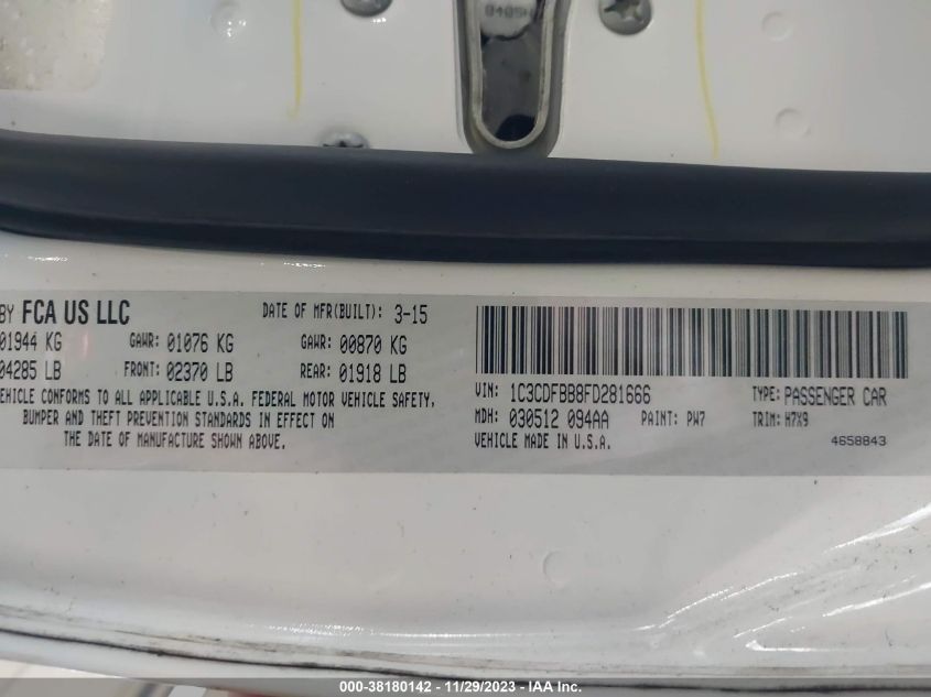 2015 DODGE DART SXT - 1C3CDFBB8FD281666