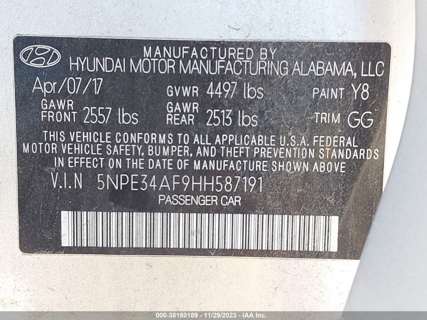 2017 HYUNDAI SONATA SPORT - 5NPE34AF9HH587191