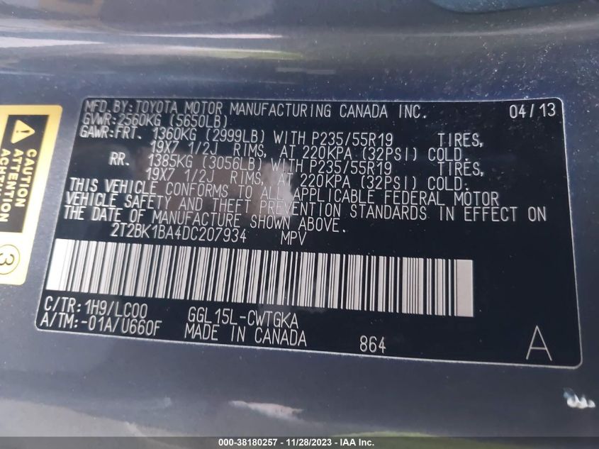2013 LEXUS RX 350 350/BASE/F SPORT - 2T2BK1BA4DC207934
