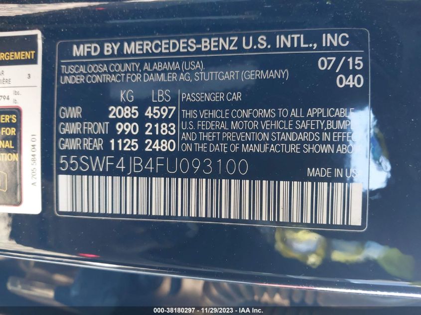 2015 MERCEDES-BENZ C 300 LUXURY/SPORT - 55SWF4JB4FU093100