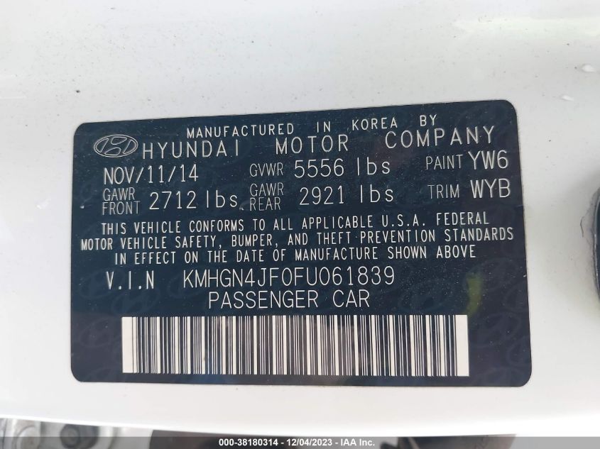 2015 HYUNDAI GENESIS 5.0 - KMHGN4JF0FU061839