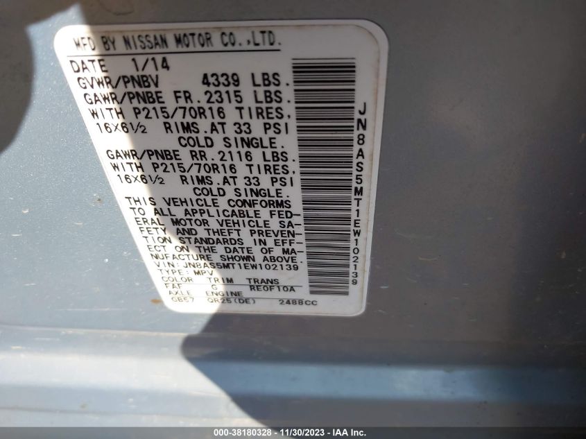 2014 NISSAN ROGUE SELECT S - JN8AS5MT1EW102139