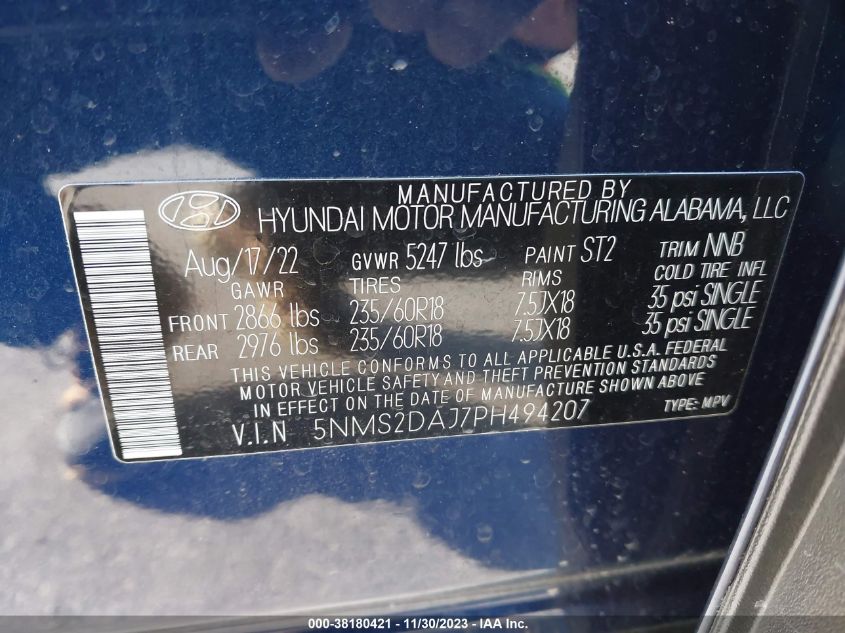 2023 HYUNDAI SANTA FE SEL - 5NMS2DAJ7PH494207