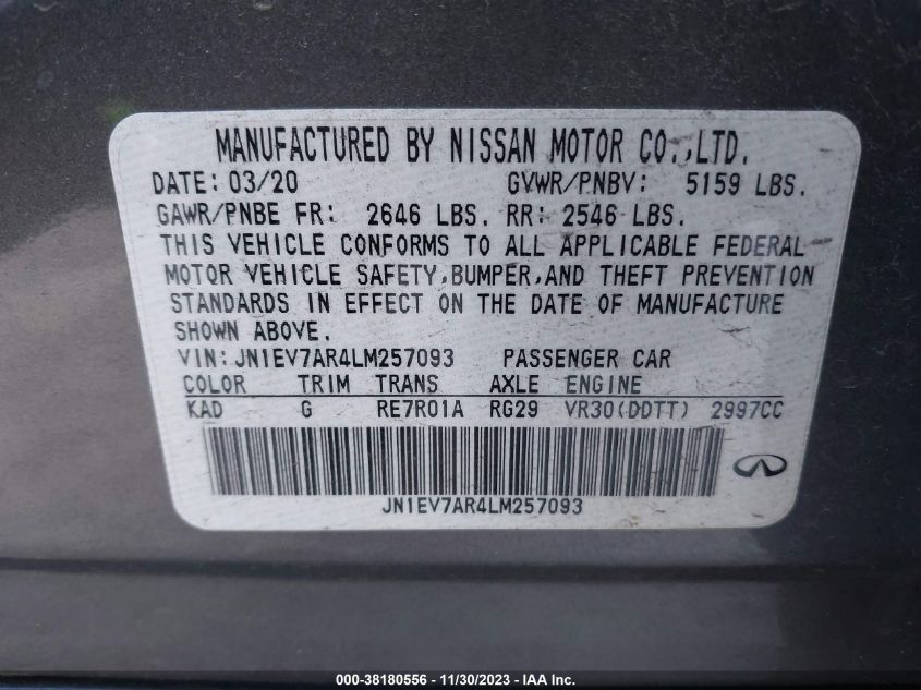 2020 INFINITI Q50 LUXE AWD - JN1EV7AR4LM257093