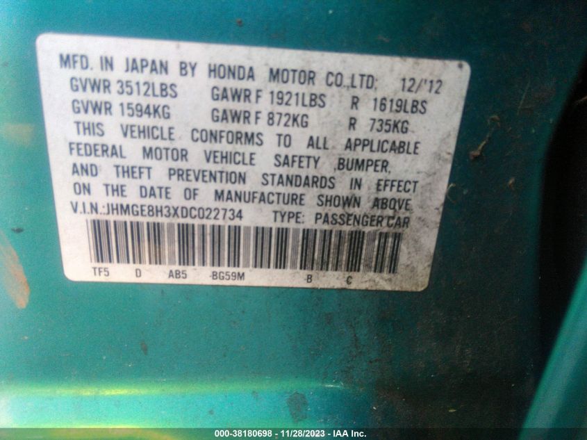 2013 HONDA FIT - JHMGE8H3XDC022734