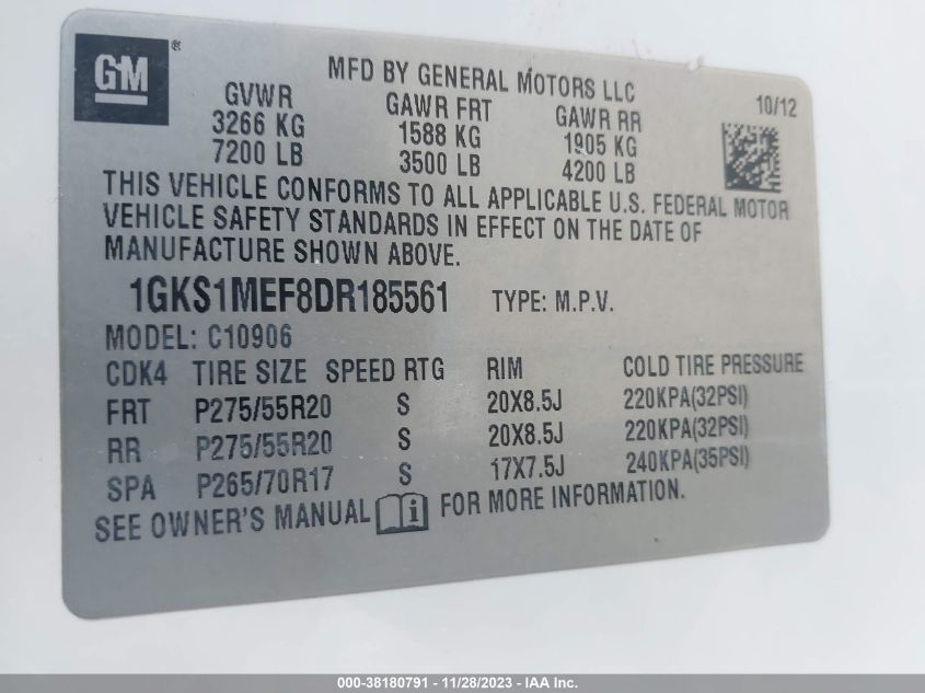 2013 GMC YUKON XL 1500 DENALI 1GKS1MEF8DR185561