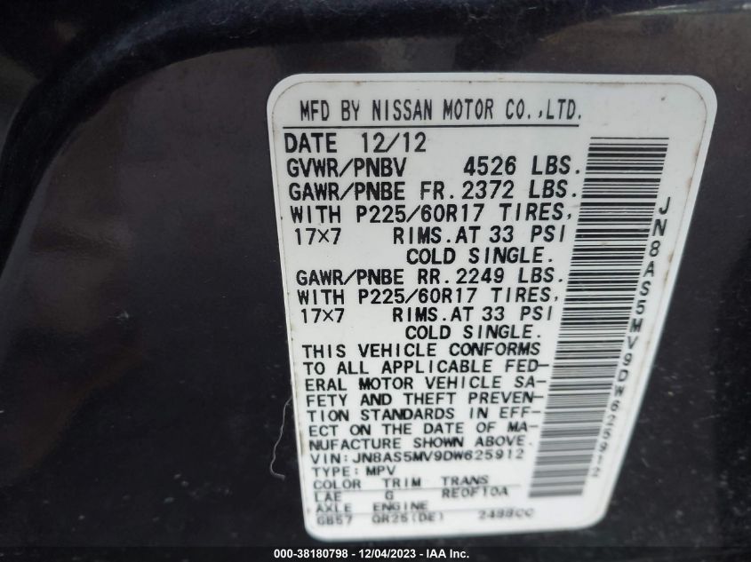 2013 NISSAN ROGUE SV - JN8AS5MV9DW625912