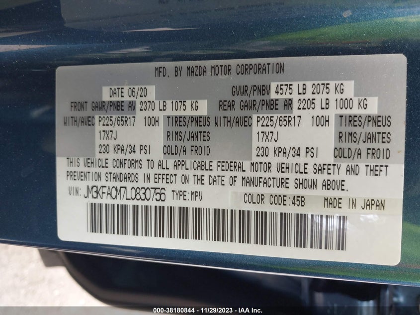 VIN JM3KFACM7L0830756 2020 MAZDA CX-5 TOURING