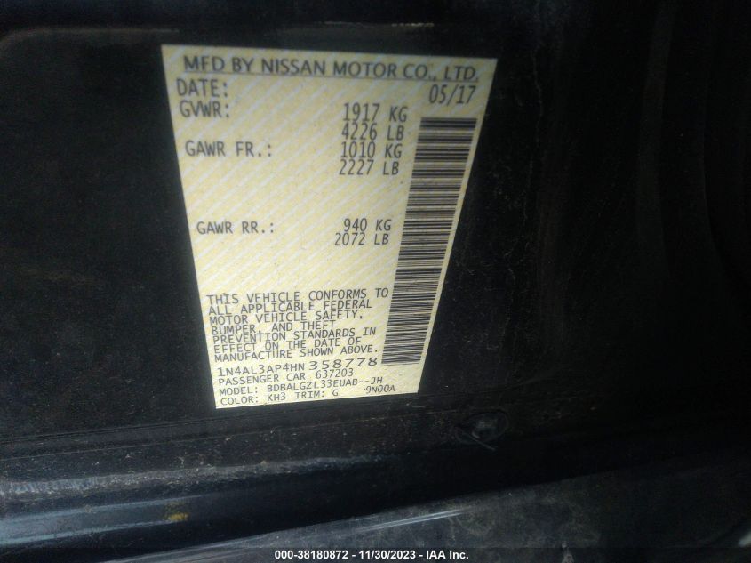 2017 NISSAN ALTIMA 2.5 S - 1N4AL3AP4HN358778