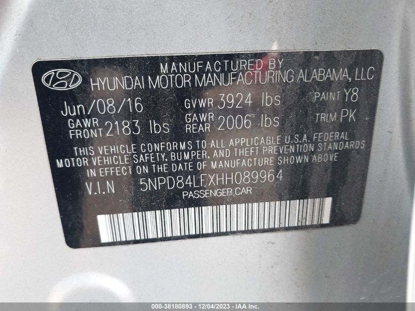 2017 HYUNDAI ELANTRA SE/VALUE/LIMITED - 5NPD84LFXHH089964