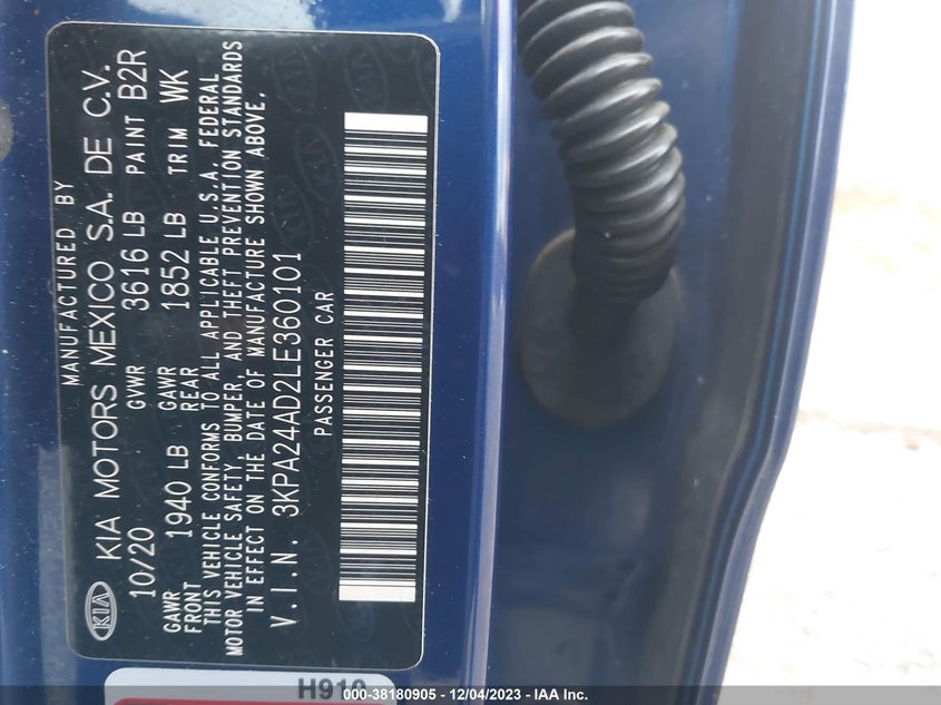 VIN 3KPA24AD2LE360101 2020 KIA RIO LX/S