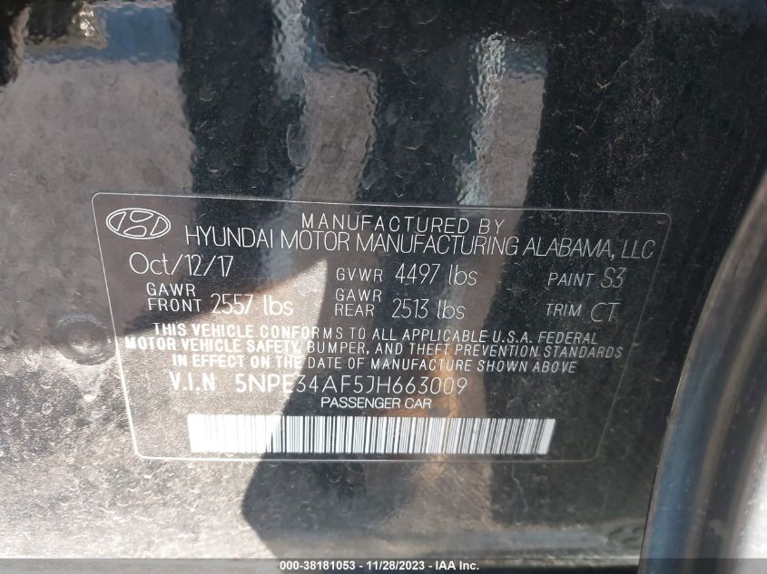 2018 HYUNDAI SONATA SPORT/LIMITED/SEL - 5NPE34AF5JH663009