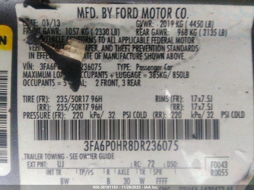 2013 FORD FUSION SE - 3FA6P0HR8DR236075