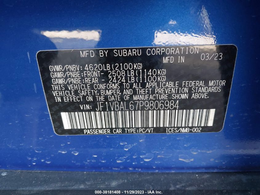 2023 SUBARU WRX LIMITED - JF1VBAL67P9806984