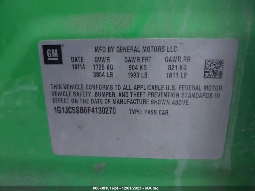 2015 CHEVROLET SONIC LT - 1G1JC5SB6F4130270