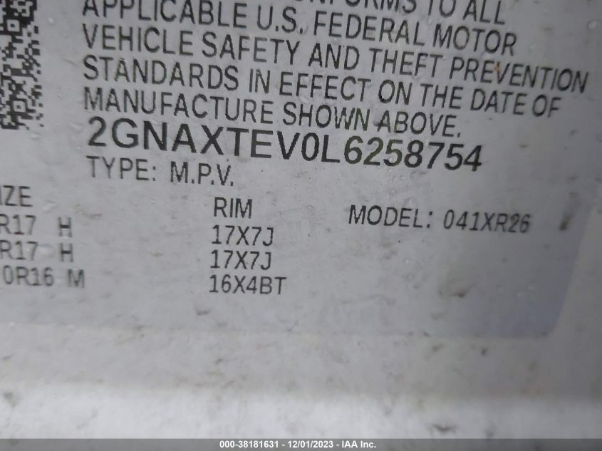 2020 CHEVROLET EQUINOX LT - 2GNAXTEV0L6258754