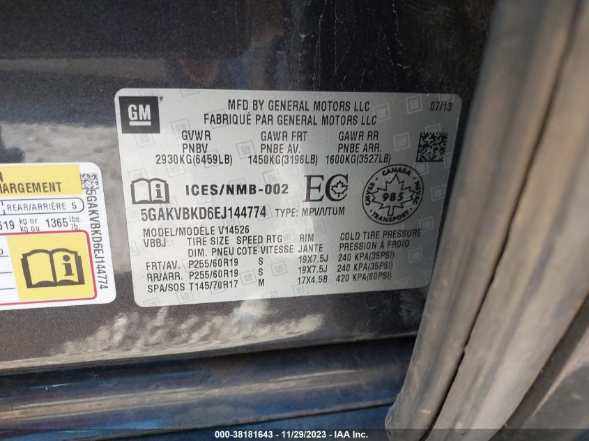 2014 BUICK ENCLAVE - 5GAKVBKD6EJ144774