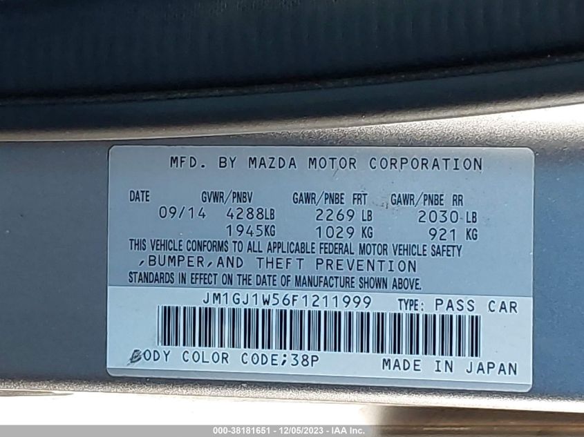 2015 MAZDA MAZDA6 I GRAND TOURING - JM1GJ1W56F1211999