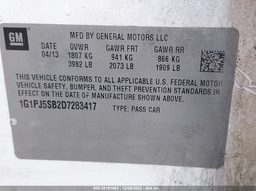 2013 CHEVROLET CRUZE ECO - 1G1PJ5SB2D7283417