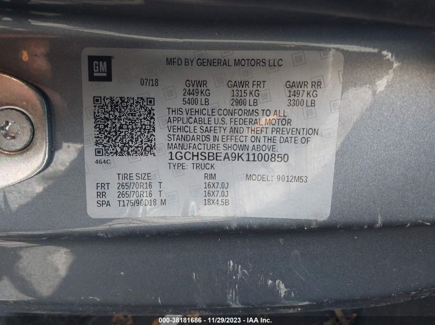 2019 CHEVROLET COLORADO WT - 1GCHSBEA9K1100850