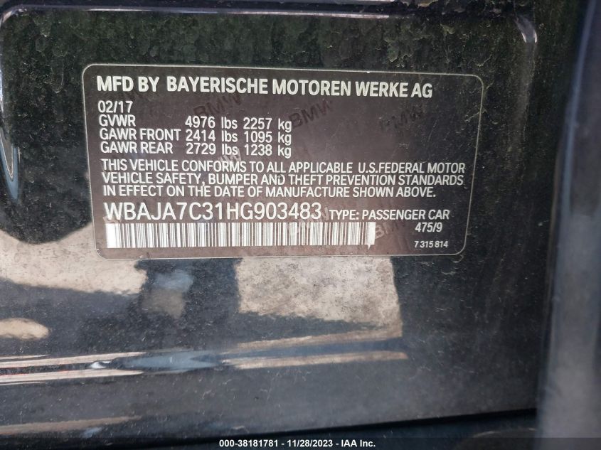 2017 BMW 530I XDRIVE - WBAJA7C31HG903483