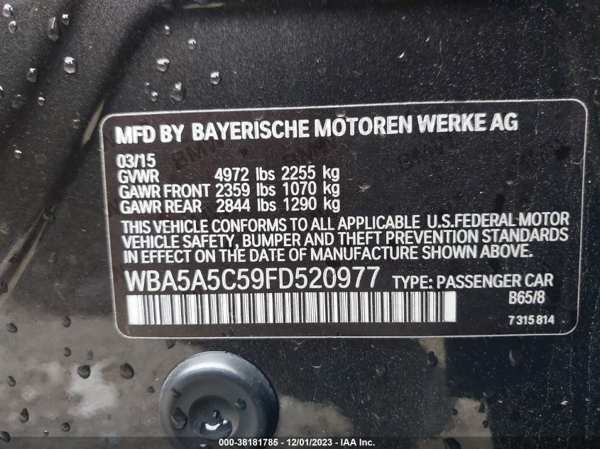 2015 BMW 528I WBA5A5C59FD520977