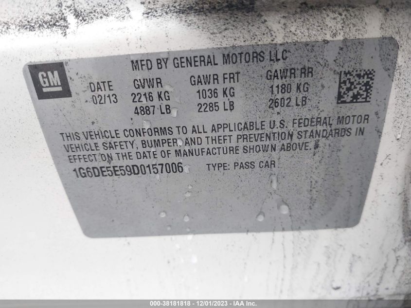 2013 CADILLAC CTS LUXURY - 1G6DE5E59D0157006