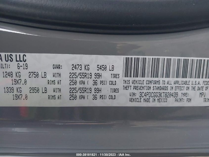 2019 DODGE JOURNEY CROSSROAD - 3C4PDCGG3KT820439