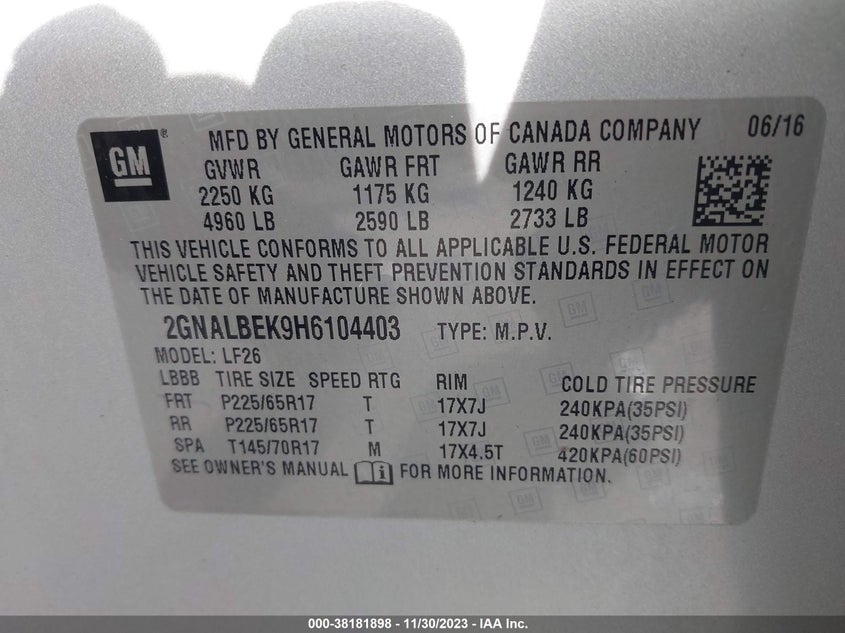 VIN 2GNALBEK9H6104403 2017 CHEVROLET EQUINOX LS